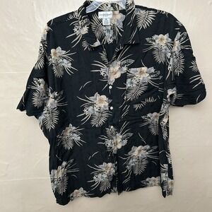 Knightsbridge Men's XL Black‎ Floral Silk Blend Short Sleeve Shirt